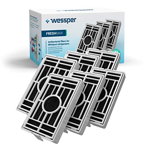 Wessper - Paquete de 6 -Filtro antibacteriano para el frigorífico Whirlpool, Indesit, KitchenAid, Hotpoint - compatible con el sistema aire sano Microban ANT001, ANT-001, ANTF-MIC, 481248048172