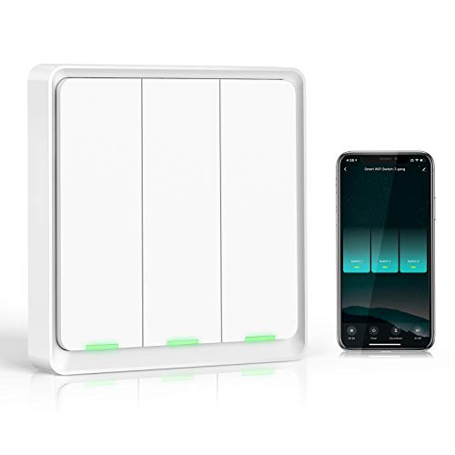 Wifi Interruptor Alexa 3 Gang, Etersky Interruptor Inteligente Compatible con Alexa y Google Home, Interruptor Pared Luz Control APP, Smart Home Interruptor Tactil con Temporizador, Neutral Requerido