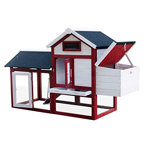 WilTec Gallinero con nidos y Corral Caseta con Suelo extraíble tejado Plegable Casa gallinas Rojo y Blanco