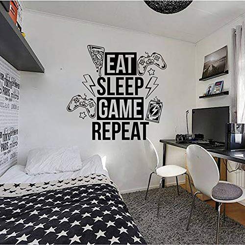 yaofale PVC-Pegatinas de Pared-Eat Sleep Game Repeat Wall Sticker Sala de Juegos Boy Room Video Game Zone Player Player Gamepad Wall Decal Kids Vinilo