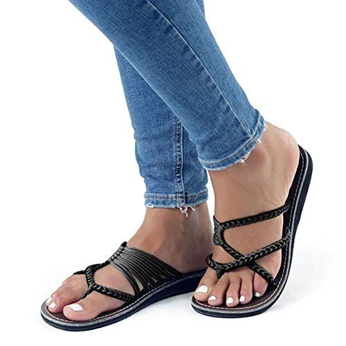 YCKZZR Sandalias Planas Cómodos para Caminar De Las Mujeres con Las Chancletas De Casual Sandalias Antideslizantes De Las Ligera En Playa Temporal De Actividades Al Aire Libre,Black 1,39