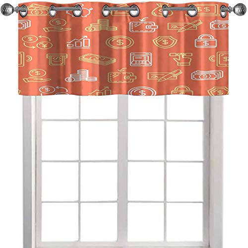 YUAZHOQI cenefas de financiación de dinero símbolos y signos patrón de fondo de 132 cm de ancho x 45 cm de largo cortina cenefas para ventanas (1 panel)