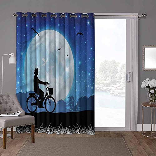 YUAZHOQI cortinas opacas para oscurecimiento de la habitación, luna, persona paseos en bicicleta, noche de 100 x 200 cm de ancho x 200 cm de largo para ventana de guardería (1 panel)