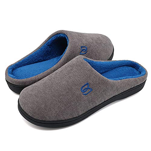 Zapatillas Hombre Mujer Invierno CáLido Zapatos Memory Foam Casa Antideslizante Pantuflas (Y-Gris/Azul, 44/45 EU)