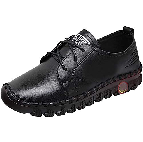 Zapatos De Cuero Pequeños De Todos Los Partidos Para Mujer, Punta Redonda Simple Botines De Tobillo De La Moda De Las Señoras Moda Oxford Zapatos Hechos A Mano Suave Retro Cómodo Conciso,Negro,41