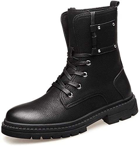 Zapatos de Hombre Moto De Arranque Mitad De La Pantorrilla Botas Altas De Hombres, De Encaje Hasta Los Zapatos De Cuero De Microfibra, Cosida Remiendo Suela De Goma De Alta Top Punta Redonda Zapatos A