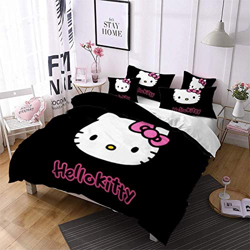 ZJJIAM Hello Kitty - Juego de cama de microfibra de 3 piezas con diseño de animales de dibujos animados con cremallera (MAOMI-2,220CMX240CM)