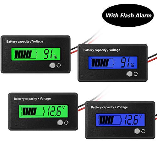 2 Medidores de Batería DC 12V 24V 36V 48V 72V con Alarma, Indicador de Voltaje de Capacidad de Batería Monitores de Indicador de Batería de Lones de Litio y Plomo-Ácido (Verde y Azul)