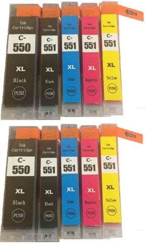 2 x set of 5 Multipack Compatible Ink Cartridges for use with Canon Pixma MG5450 Also Comaptible with Canon Pixma iP7250, Canon Pixma MG6350, Canon Pixma MX925 Printers - WITH OEM Ref PGI-550BK, CLI-551BK, CLI-551C, CLI-551M, CLI-551Y , Double Capacity, H