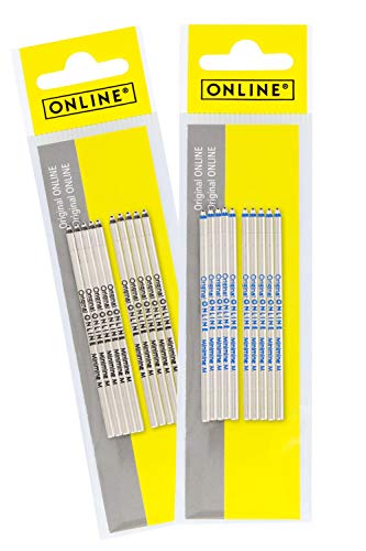 20 minas de recambio para bolígrafo en 2 colores de Online, estándar D1, grosor de trazo M, indeleble, juego de recambios de bolígrafo en dos colores (10 azules, negro)