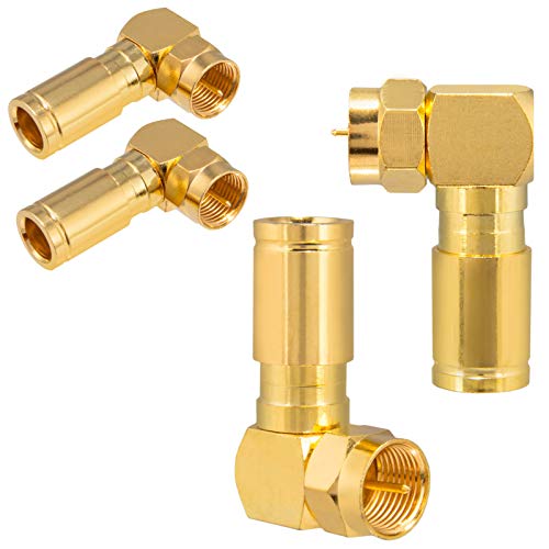 4 conectores F de compresión en ángulo profesional chapados en oro para cable SAT | Cable coaxial con diámetro de 6,8 – 7,2 mm 4 K UHD HQ conector de ángulo recto macizo 90 ° de compresión