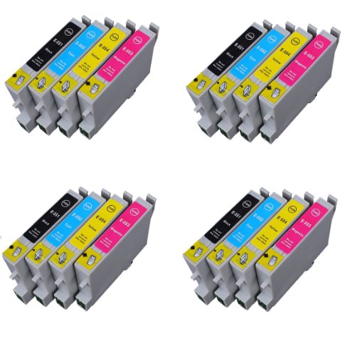 4 Full Sets = 16 High Capacity Compatible Ink Cartridges Multipack T0555 - T0551 T0552 T0553 T0554 for Epson Stylus Photo Printers R240 R245 RX420 RX425 RX450 RX520 (T555, T551, T552, T553, T554. 555, 551, 552, 553, 554)