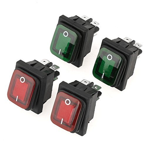 4 PCS/Iuego 220V Interruptor Basculante,4 Pin 2 Posiciones ON-OFF Rocker Boat Switch Snap Impermeable a Prueba de polvo Lámpara Verde roja Rocker Switch