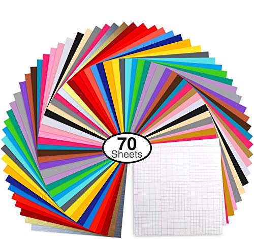 70 Láminas de vinilo Ohuhu, con respaldo adhesivo permanente, 60 láminas de vinilo 12" x 12" 10 láminas, 30 colores surtidos para máquinas de corte, siluetas.