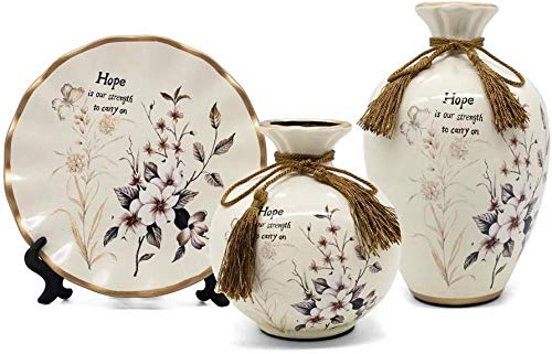 ACOMOO Jarrones de cerámica Retro clásicos de cerámica, Juego de 3 Piezas para decoración del hogar, Hermosos jarrones para Sala de Estar (Beige)