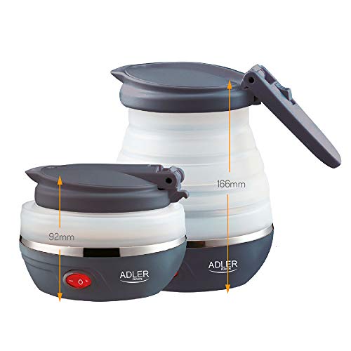 Adler AD1279 Hervidor de Agua Eléctrico Plegable, 0,6L, 750W, Libre de BPA, 750 W, 0.6 litros, 0 Decibelios, plástico, Blanco/Gris Oscuro
