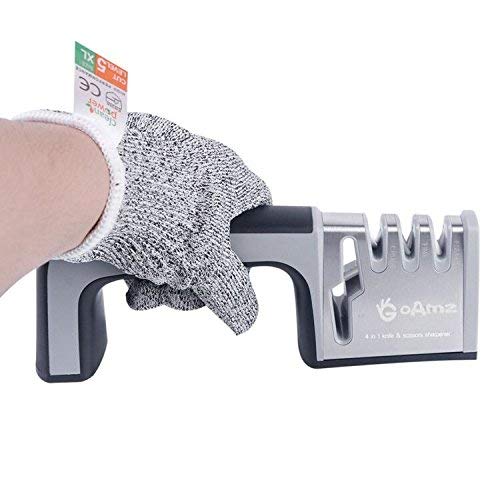 Afilador Cuchillos Profesional Amoladora De Cocina Kit Knife Sharpener,Afilado Pulido para Afilar Navajas y Tijeras de Embotados Muy Afilados,Manual Afila +un Guante (plata)