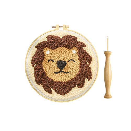 Andiker Rug Hooking Making Kits, juego de alfombras de punto hechas a mano, punto de lana con aguja, fácil de hacer (león)
