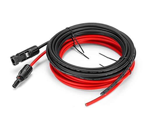 ANFIL Cable de Extensión del Panel Solar 10 AWG de 6M/20 pies, con conectores MC4 hembra y macho Kit de Herramienta para el Adaptador (20 pies rojo + 20 pies negro)