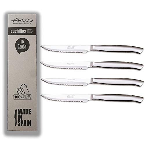 Arcos cuchillos carne | Juego de Cuchillos chuleteros | cuchillos carne | cuchillos carne acero inoxidable | 4 PZAS | arcos chuletero acero inoxidable | cuchillo para carne mesa | Envase ECO