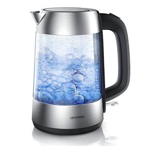 arendo - Hervidor de Cristal Eléctrico con iluminación LED Interior, en Acero Inoxidable, con Filtro Antical, con Base 360º, Potencia 2200 W, Capacidad de 1,7 litros, Color Plateado arendo - Hervidor de Cristal Eléctrico con iluminación LED Interior, en Acero Inoxidable, con Filtro Antical, con Base 360º, Potencia 2200 W, Capacidad de 1,7 litros, Color Plateado