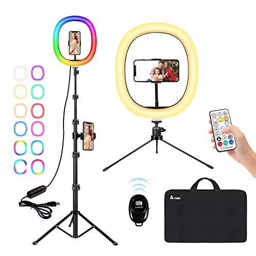 Aro de Luz para Móvil A-TION 12" Anillo de Luz LED con Trípode y Soporte, RGB Luz de Anillo Fotográfica Selfie 140 Leds 10 Niveles de Brillos Regulable para Maquillaje/Volg/Youtube/TIK Tok Live Aro de Luz para Móvil A-TION 12" Anillo de Luz LED con Trípode y Soporte, RGB Luz de Anillo Fotográfica Selfie 140 Leds 10 Niveles de Brillos Regulable para Maquillaje/Volg/Youtube/TIK Tok Live