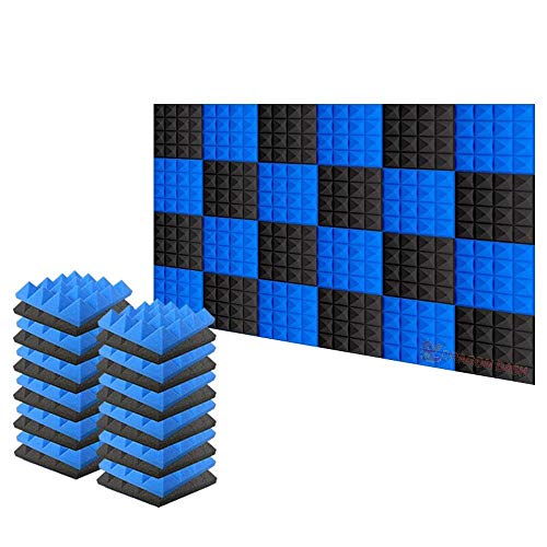 Arrowzoom 24 Panels absorción de sonido Pirámide Espuma acústica Absorcion aislamiento acustico auto extinguible 25x25x5cm Negro & Azul