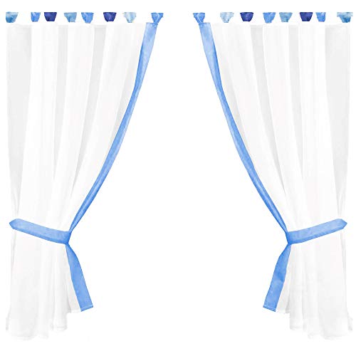 Arsvita Juego de cortinas Skyline en estilo rústico, cortina de cocina, alzapaños, clásica y moderna, disponible en muchos modelos (azul – azul medio/140 x 120 cm)