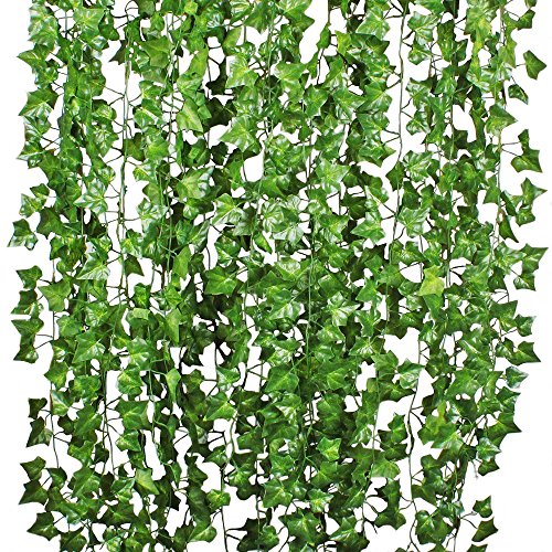 Attvn Hojas de Hiedra Guirnalda de Plantas Artificiales - 12 Pack 84 Ft Garland de Hiedra Artificial follaje Verde Deja Falso Colgando de la Planta de Vid