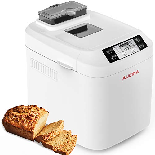 AUCMA Panificadora, Máquina para Hacer Pan con 12 Programas, Panificadora Automática de dispensador,Pan sin gluten,sin BPA, 3 Niveles de Horneado,pantalla LCD y mantener la función cálida