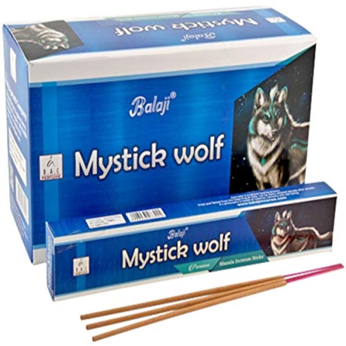 Balaji Incienso MYSTICK Wolf Lobo Mistico 12 cajetillas de 15 Gramos Cada una.