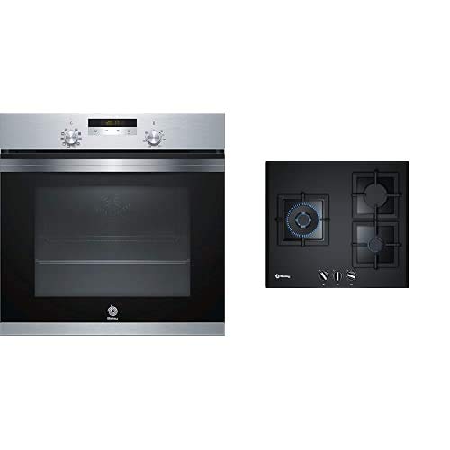Balay Horno 3HB4331X0 AQUALISIS INOX Rail Aq, 71 litros, Negro, Acero inoxidable + 3ETG663HB - Placa de gas de cristal templado, parrillas hierro forjado, 3 quemadores, 60 cm de ancho, color negro Balay Horno 3HB4331X0 AQUALISIS INOX Rail Aq, 71 litros, Negro, Acero inoxidable + 3ETG663HB - Placa de gas de cristal templado, parrillas hierro forjado, 3 quemadores, 60 cm de ancho, color negro
