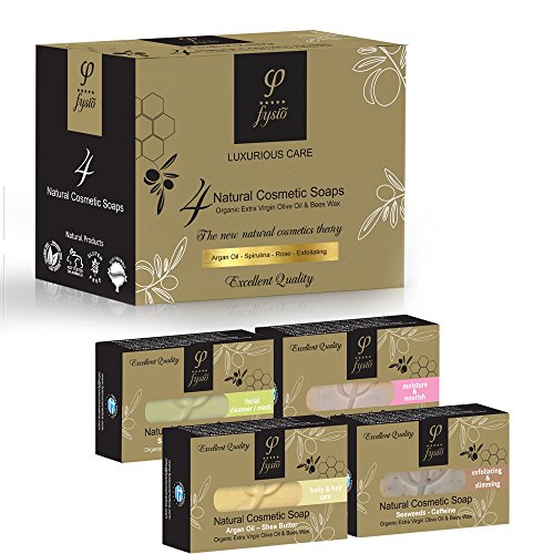 Barra de jabón con aceite de oliva – Conjunto de regalo de lujo con 4 jabones diferentes, para rostro, cuerpo y cabello, 400 g Barra de jabón con aceite de oliva – Conjunto de regalo de lujo con 4 jabones diferentes, para rostro, cuerpo y cabello, 400 g