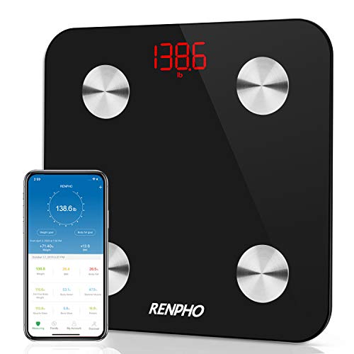 Báscula Grasa Corporal Bluetooth RENPHO con 13 Funciones, Báscula de Baño Digital con App, Báscula Inteligente y Monitor de Composición Corporal con Medición de Metabolismo Basal e IMC