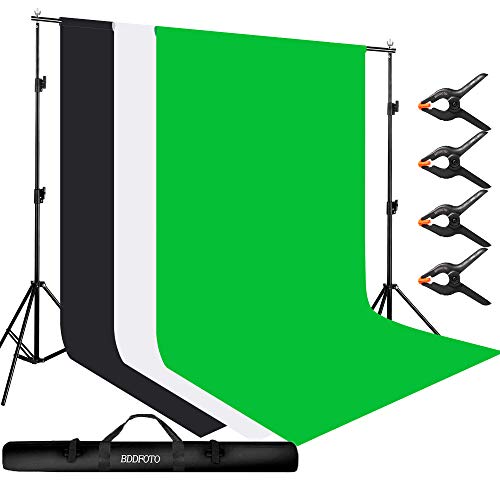 BDDFOTO Estante de Fondo Ajustable de 2x3 Metros, Soporte de Fondo y Kit de Clip para Retrato, 3 Fondos de Muselina de algodón, fotografía de Producto y grabación de Video BDDFOTO Estante de Fondo Ajustable de 2x3 Metros, Soporte de Fondo y Kit de Clip para Retrato, 3 Fondos de Muselina de algodón, fotografía de Producto y grabación de Video
