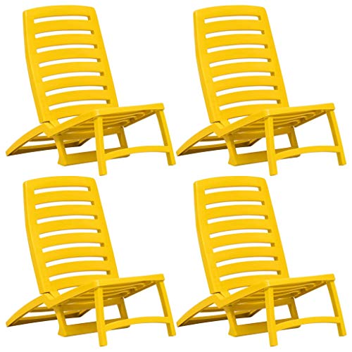 Benkeg Juego De 4 Sillas De Playa O De Camping Plegables de Plástico Amarillo 42 x 58 x 64 cm Sillas De Playa Plegables Tumbonas Jardin Exterior Resistente a la Intemperie