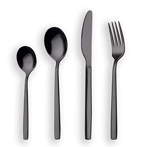 Berglander - Juego de cubiertos, 24 piezas, plateado negro, 24 piezas Juego de cubiertos, negro, juego de cubiertos, servicio para 6 (negro brillante) Berglander - Juego de cubiertos, 24 piezas, plateado negro, 24 piezas Juego de cubiertos, negro, juego de cubiertos, servicio para 6 (negro brillante)