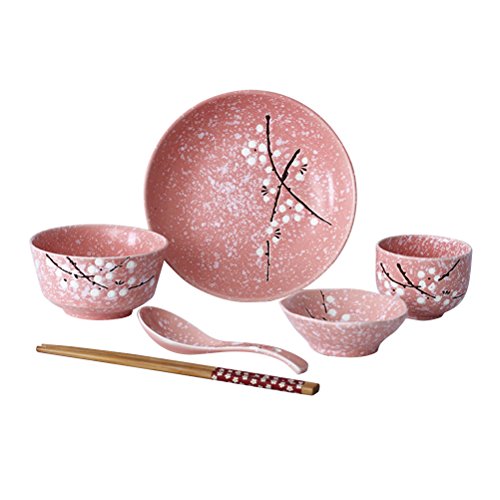 BESTONZON Juego de vajilla de cerámica japonesa de 6 piezas (rosa)