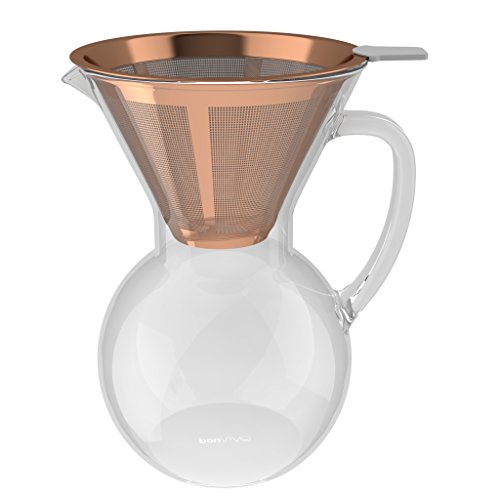 bonVIVO Aldrono Cafetera De Verter, Cafetera De Filtro Hecha De Acero Inoxidable con Filtro De Café Reusable, Cafetera De Goteo con Jarra De Cristal Y Filtro De Colado De Café Acabado En Cobre, 500ml