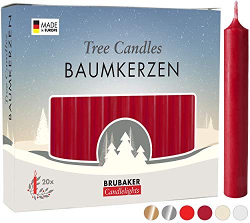 BRUBAKER 20 Paquete de Cera para Velas de Árbol - Velas de Navidad Velas Piramidales Velas de Árbol de Navidad - Rojo Oscuro