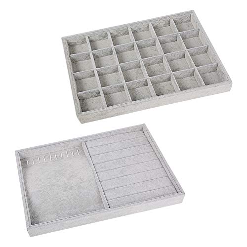 BUONDAC 2pcs Bandejas para Joyas Joyero Organizador Joyerías Caja Estuche de Almacenamiento para Joyas Anillos Pendientes Collares Aretes Bisutería Gris