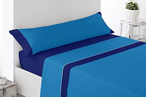 Cabetex Home - Juego de sábanas Lisas - Colores Combinados - 3 Piezas - Microfibra Transpirable (Azul/Marino, 135_x_190/200 cm)