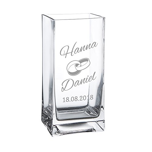 Casa Vivente – Florero de Cristal para la Boda – Jarrón – Regalos de Boda – Personalizado – Motivo: Anillos de Boda Casa Vivente – Florero de Cristal para la Boda – Jarrón – Regalos de Boda – Personalizado – Motivo: Anillos de Boda