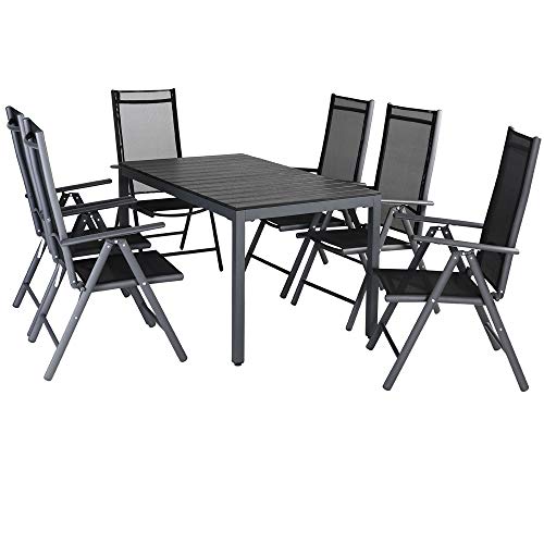 Casaria Conjunto de jardín Bern Negro Juego de 6 sillas y 1 Mesa Exterior Set de Muebles de Aluminio Comedor Interior Casaria Conjunto de jardín Bern Negro Juego de 6 sillas y 1 Mesa Exterior Set de Muebles de Aluminio Comedor Interior
