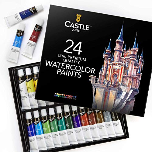 Castle Art Supplies, juego de tubos de pintura para acuarela (para profesionales o principiantes), 24 colores concentrados y vivos, kit de pintura