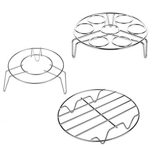 Cestas para huevos, rejilla refrigeradora, acero inoxidable, cestas para cocinar al vapor, cremallera de vapor de la cocina, apto para cocinar huevos, enfriar alimentos (3 piezas, plata)