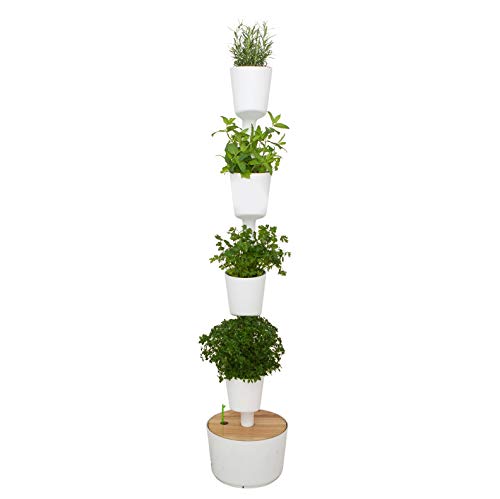 CitySens - Kit Huerto urbano vertical con autorriego digital, blanco, 4 macetas CitySens - Kit Huerto urbano vertical con autorriego digital, blanco, 4 macetas