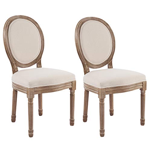 CO-Z Juego de 2 Sillas de Comedor Tapizada en Tela con Respaldo Redondo y Pata de Madera de Caucho Sillas de Estilo Vintage para Salón y Dormitorio Silla de Cocina de Color Beige