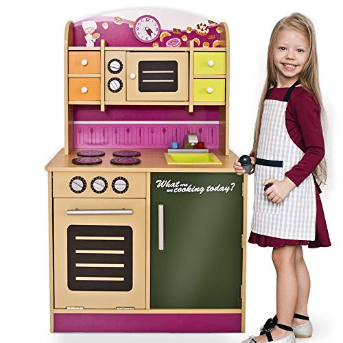 Cocina Infantil de Madera - con Microondas, Fregadero y Horno, Superficie del Trabajo 48 cm, para Niños - Cocina de Juguete, Juego de Imitación, Cocinita