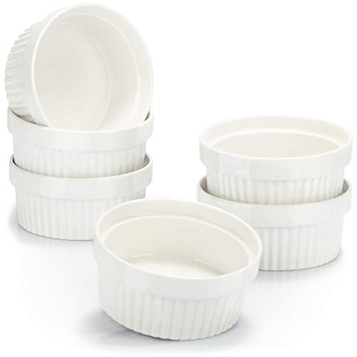 COM-FOUR® 6x Moldes para soufflé - Cuencos de cerámica para creme brulee - Moldes para el horno, 270 ml cada uno - Ramequines en blanco